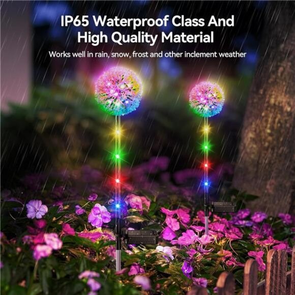 4 Pack Dandelion Solar Lights Colorful String Light Decorations - Fairy Outdoor - Picture 6 of 7